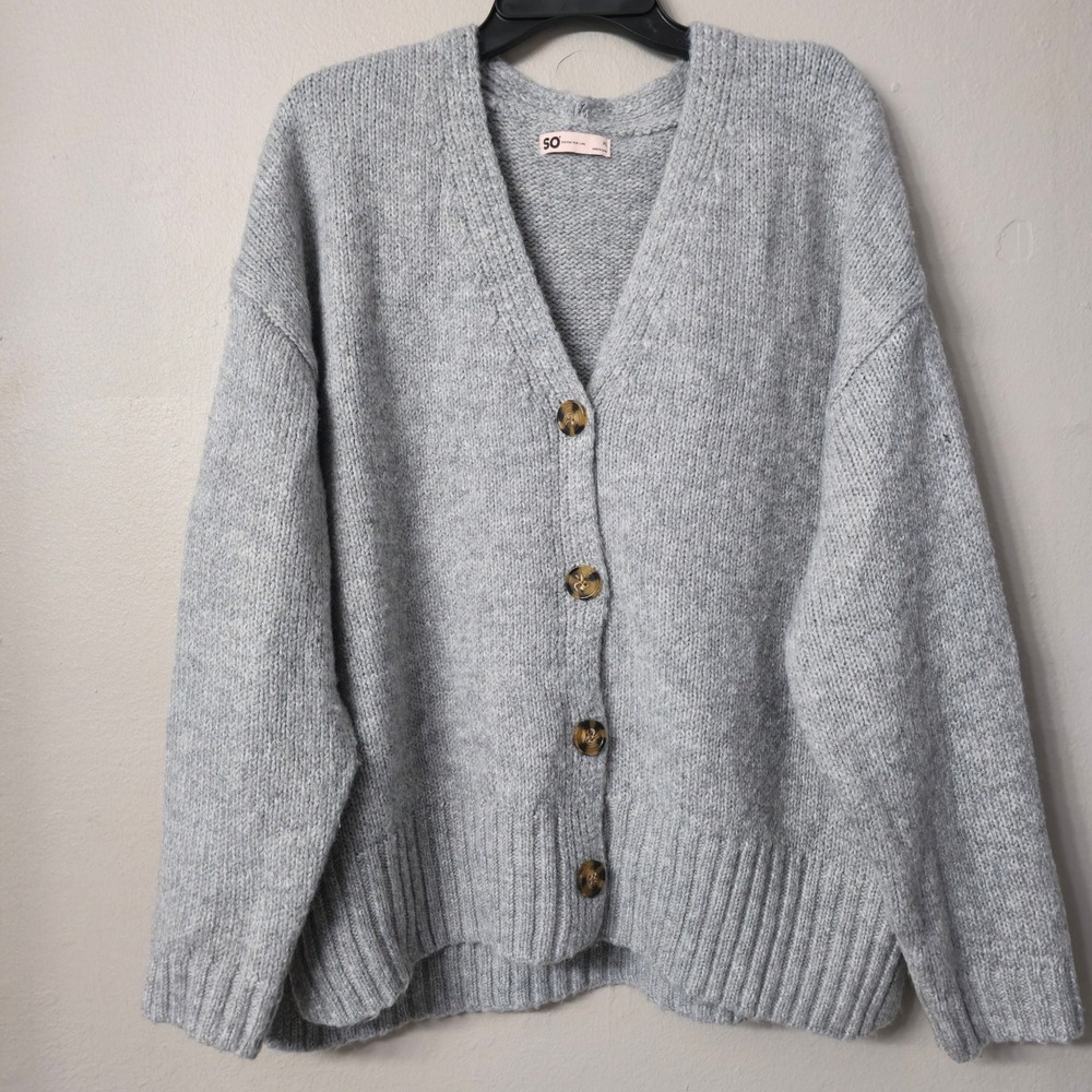 SO Goods For Life Gray Oversized V-Neck Button Front Cardigan Sweater XL
